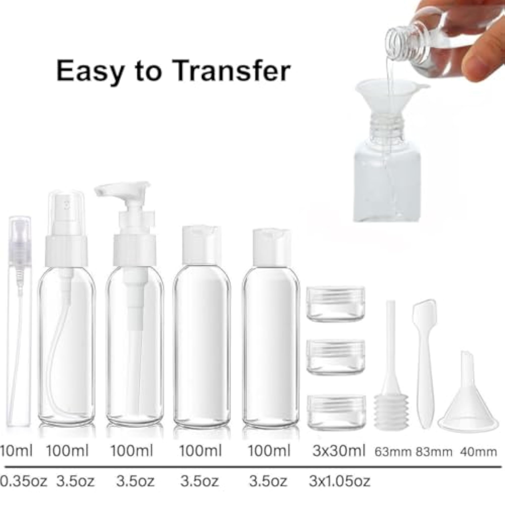Clear Toiletry Bag with 11 Pcs Bottles Accessory Set